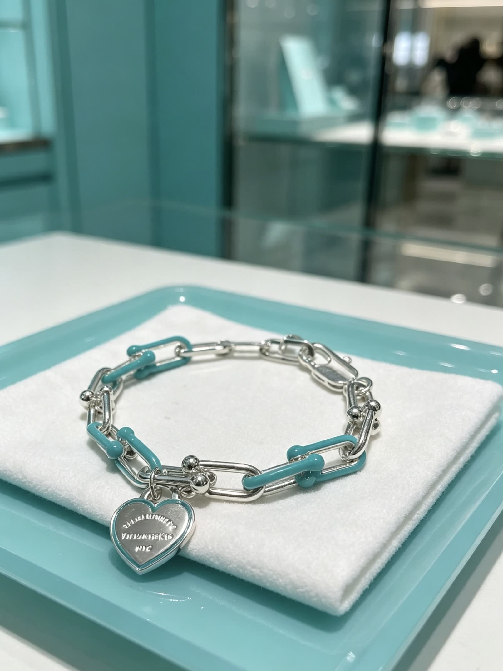 Tiffany & Co. Blue Enamel Heart Tag Bracelet